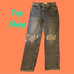 Topshop cropped jeans. Sz 4. No stretch. Gently used. Cuff for cute look.